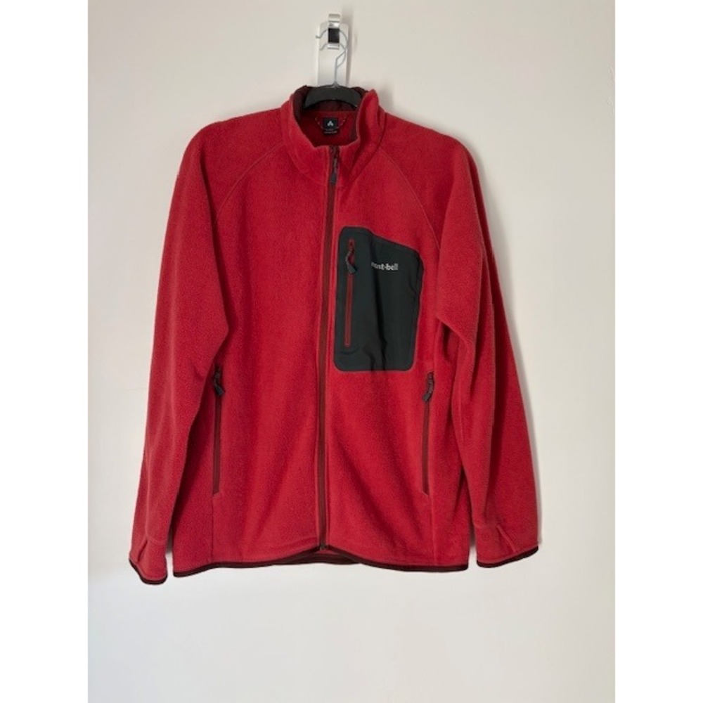 Montbell Fleece Jacket Mens XL Red Full Zip Mock Neck‎ Hiking Gorpcore 1106584